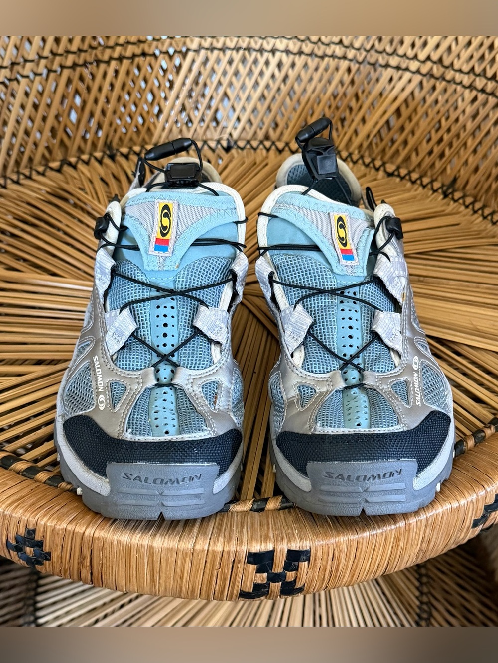 Salomon Techamphibian 2 Hiking/Water Shoes Gray Mesh Blue Quicklace Size 9